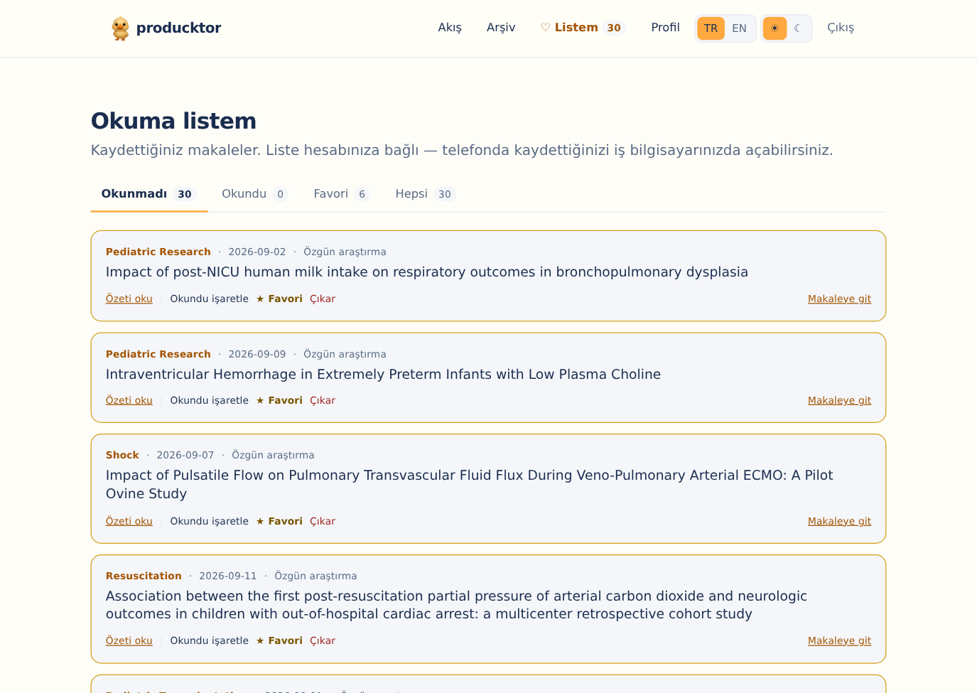 Okuma listesi: favoriler üstte